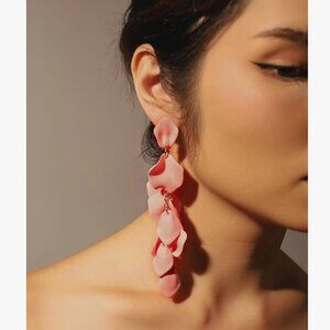 Floral Elegant long Pink Rose petals Earrings